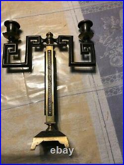 Very Old Heavy 9 Hakuli Art Deco Brass Shabbat Candelabra, 1950, Rare, Unique