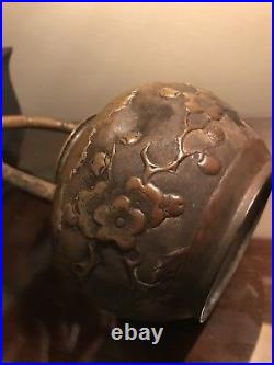 Very Old, Rare Antique Asian Hand-Carved & Etched Brass Metal Tea Kettle