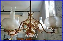 Very RARE Antique Brass/Bronze Gas Chandelier Gilded 4 arms electrified