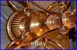 Very RARE Antique Brass/Bronze Gas Chandelier Gilded 4 arms electrified