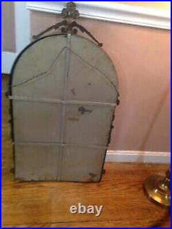 Very RARE Colorful French Art Nouveau Brass And Iron HallWall Mirror