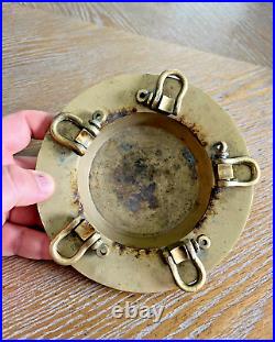 Very RARE Find! Vintage Solid Brass Ships Ashtray Was Designed For Rough Seas