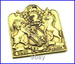 Very RARE Unusual ORNATE Vtg FAIRFAX Family Crest Brass Pin Brooch Pendant