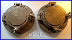 Very Rare 1800s Pair of Antique Ship Bronze 10 Portholes + Storm Covers Brass