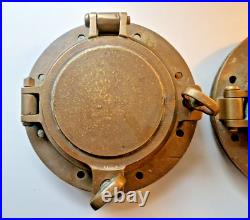 Very Rare 1800s Pair of Antique Ship Bronze 10 Portholes + Storm Covers Brass