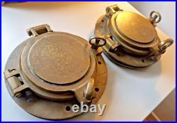 Very Rare 1800s Pair of Antique Ship Bronze 10 Portholes + Storm Covers Brass