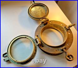 Very Rare 1800s Pair of Antique Ship Bronze 10 Portholes + Storm Covers Brass