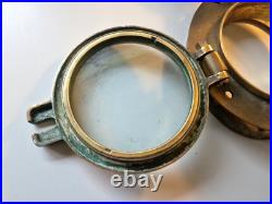 Very Rare 1800s Pair of Antique Ship Bronze 10 Portholes + Storm Covers Brass