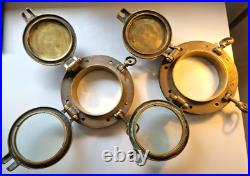 Very Rare 1800s Pair of Antique Ship Bronze 10 Portholes + Storm Covers Brass