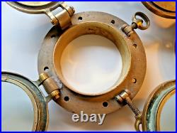 Very Rare 1800s Pair of Antique Ship Bronze 10 Portholes + Storm Covers Brass