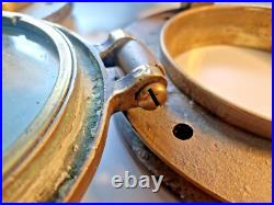 Very Rare 1800s Pair of Antique Ship Bronze 10 Portholes + Storm Covers Brass