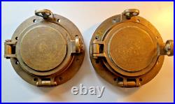 Very Rare 1800s Pair of Antique Ship Bronze 10 Portholes + Storm Covers Brass
