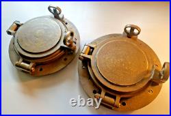 Very Rare 1800s Pair of Antique Ship Bronze 10 Portholes + Storm Covers Brass