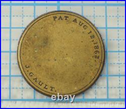 Very Rare 1862 J. Gault Encased Postage Stamp Back Disc