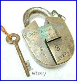 Very Rare 1900 Vintage Old Antique Brass Heavy Strong 8 Levers Pad Lock With Key