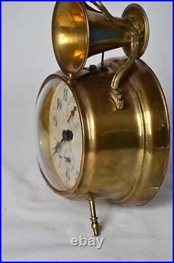 Very Rare 1910 Antique German Brass PFEILKREUZ TROMOETEN WECKER ALARM CLOCK