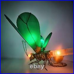 Very Rare 1920s Art Deco Glass Brass Dragonfly Chandelier Lamp