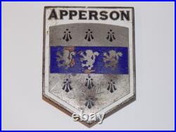 Very Rare 1923 Apperson Automobile Radiator Emblem Brass Car Hood Badge Logo USA