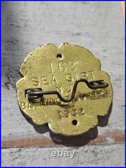 Very Rare 1932 #162 BRASS Sea Girt, NJ Metal Beach Badge Bathing Privilege #9897