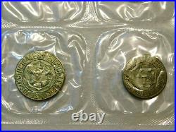 Very Rare 1937 Spain Civil War Menorca Brass 5 Coin Set, Still Sealed in Plastic