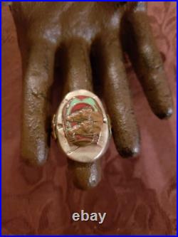 Very Rare 1940s Mexican Biker Ring Mixed Metals Brass Horses enamel sz 11, 29g