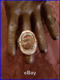 Very Rare 1940s Mexican Biker Ring Mixed Metals Brass Horses enamel sz 11, 29g