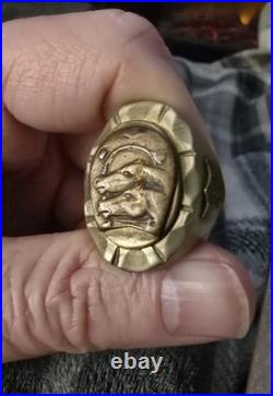Very Rare 1940s Mexican Biker Ring Mixed Metals Brass Horses enamel sz 9, 35g