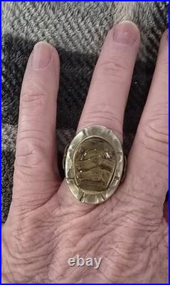 Very Rare 1940s Mexican Biker Ring Mixed Metals Brass Horses enamel sz 9, 35g