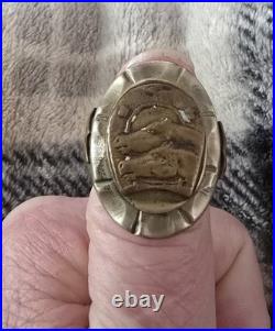 Very Rare 1940s Mexican Biker Ring Mixed Metals Brass Horses enamel sz 9, 35g