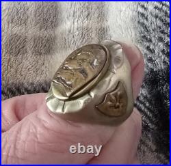 Very Rare 1940s Mexican Biker Ring Mixed Metals Brass Horses enamel sz 9, 35g