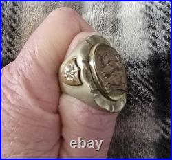Very Rare 1940s Mexican Biker Ring Mixed Metals Brass Horses enamel sz 9, 35g