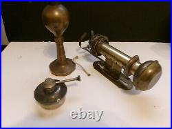 Very Rare 2 Antique Brass Oil Lamps One Push Up Candle Wall Lamp 3 Pieces