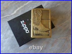 Very Rare 2005 Brass Zippo Lighter Barrett Smythe Texas Two Step Cowboy Boots