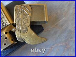 Very Rare 2005 Brass Zippo Lighter Barrett Smythe Texas Two Step Cowboy Boots