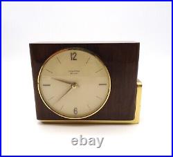 Very Rare 60s MID Century Vintage Teak & Brass Desk Clock Junghans Ato Mat
