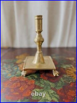 Very Rare Antique 17th Century Spanish Brass Candlestick Clawfoot Pedestal