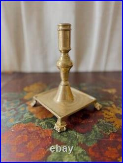 Very Rare Antique 17th Century Spanish Brass Candlestick Clawfoot Pedestal