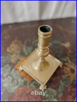 Very Rare Antique 17th Century Spanish Brass Candlestick Clawfoot Pedestal