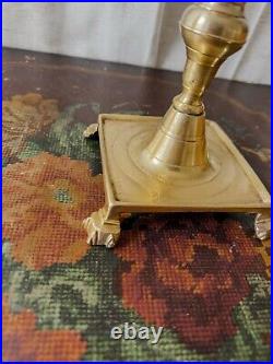 Very Rare Antique 17th Century Spanish Brass Candlestick Clawfoot Pedestal