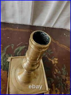 Very Rare Antique 17th Century Spanish Brass Candlestick Clawfoot Pedestal