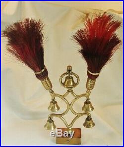Very Rare Antique 5 Bell Terret With Red Horse Hair Plumessuperb Horse Brass