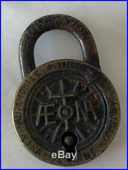 Very Rare Antique Aetna Life Automobile Insurance Co. Solid Brass Padlock