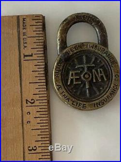 Very Rare Antique Aetna Life Automobile Insurance Co. Solid Brass Padlock