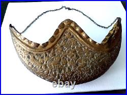 Very Rare Antique Brass Begging Bowl, Repousse Figures, Flora & Fauna Decoration