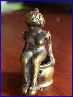 Very Rare Antique Brass Erotic Naked Lady On Chamber Pot Cigar Cutter Circa 1880