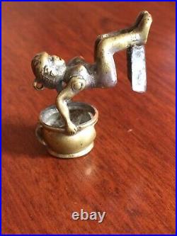 Very Rare Antique Brass Erotic Naked Lady On Chamber Pot Cigar Cutter Circa 1880
