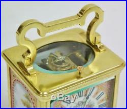 Very Rare Antique Brass & Pink Sevres Porcelain 8 Day Repeater Carriage Clock