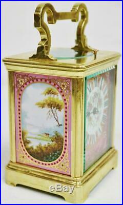 Very Rare Antique Brass & Pink Sevres Porcelain 8 Day Repeater Carriage Clock