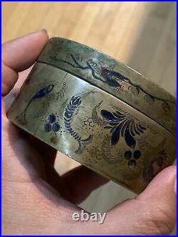 Very Rare Antique Chinese Late Qing Period Engraved Brass Ink box 19th C