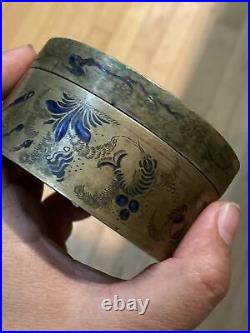 Very Rare Antique Chinese Late Qing Period Engraved Brass Ink box 19th C
